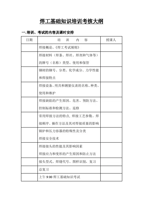 焊工基础知识理论培训大纲