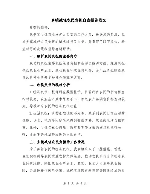 乡镇减轻农民负担自查报告范文