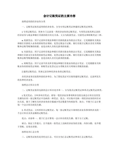 会计记账凭证的主要内容
