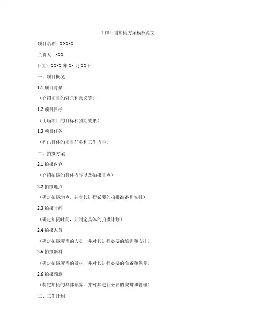 工作计划拍摄方案模板范文