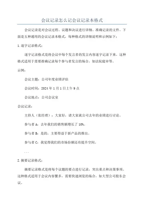 会议记录怎么记会议记录本格式
