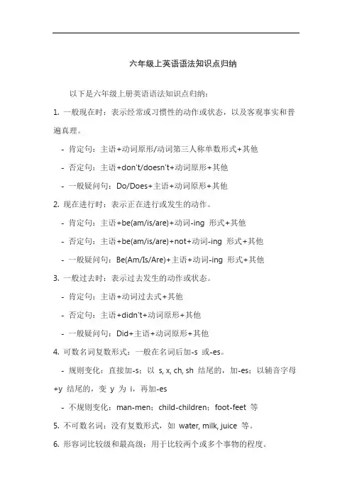 六年级上英语语法知识点归纳