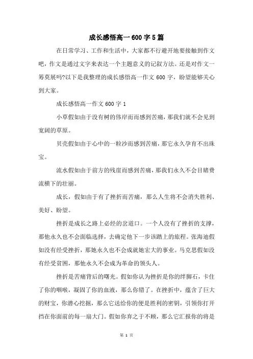 成长感悟高一600字5篇