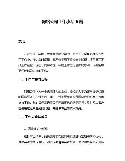 网络公司工作小结6篇