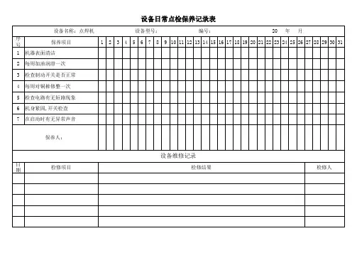 点焊机日常点检保养记录表