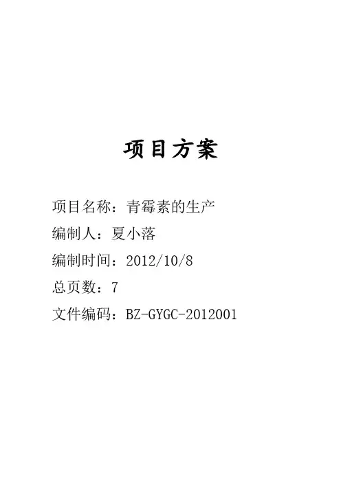 青霉素生产的项目方案