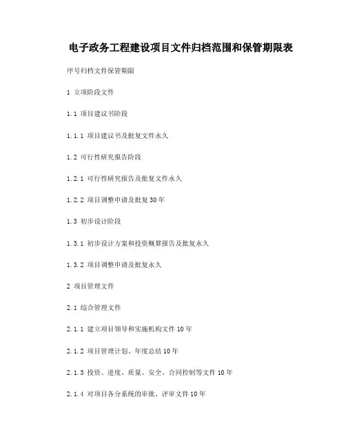 电子政务工程建设文件归档范围和保管期限