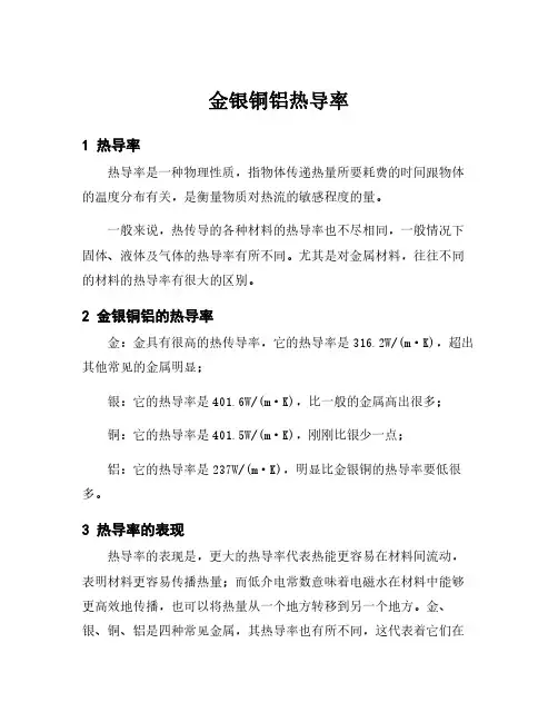 金银铜铝热导率