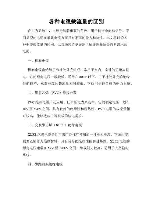 各种电缆载流量的区别