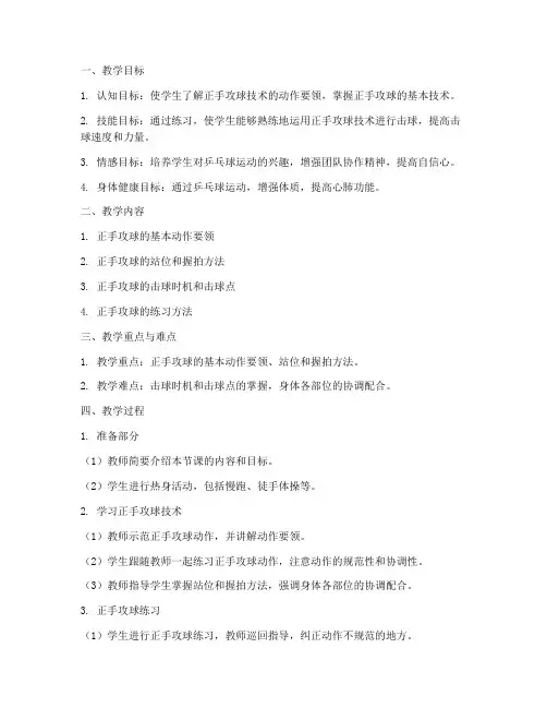 大学乒乓球正手攻球教案