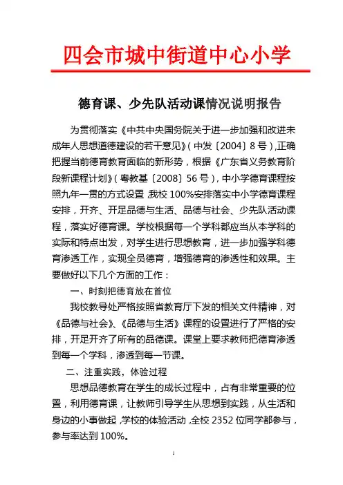 开设德育课、少先队活动课说明报告