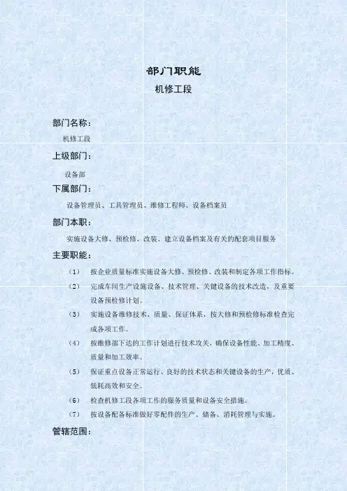 某机械公司岗位说明书汇编