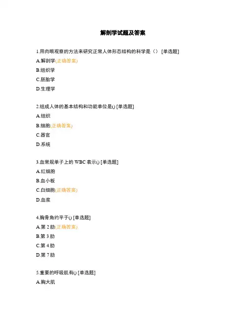 解剖学试题及答案