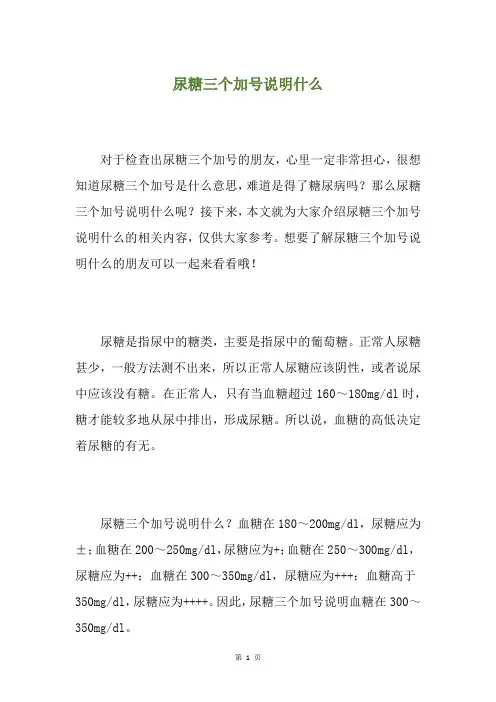 尿糖三个加号说明什么