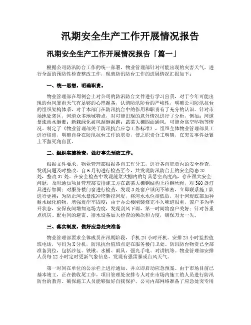 汛期安全生产工作开展情况报告