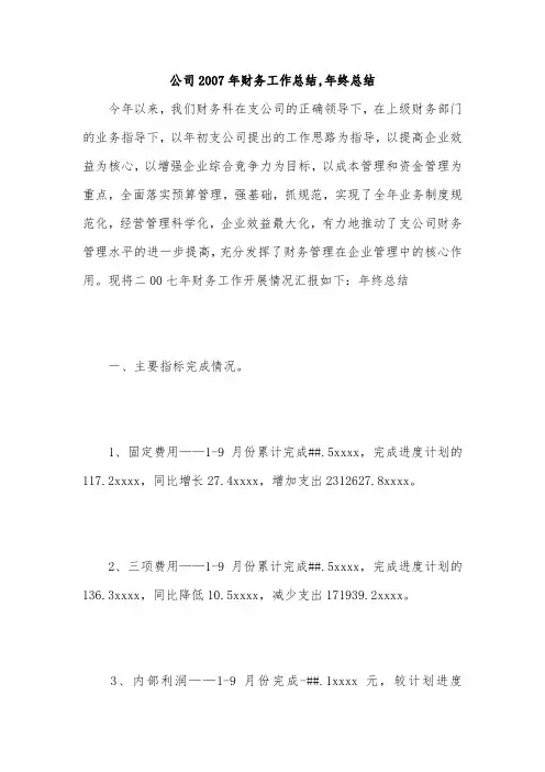 公司2007年财务工作总结,年终总结