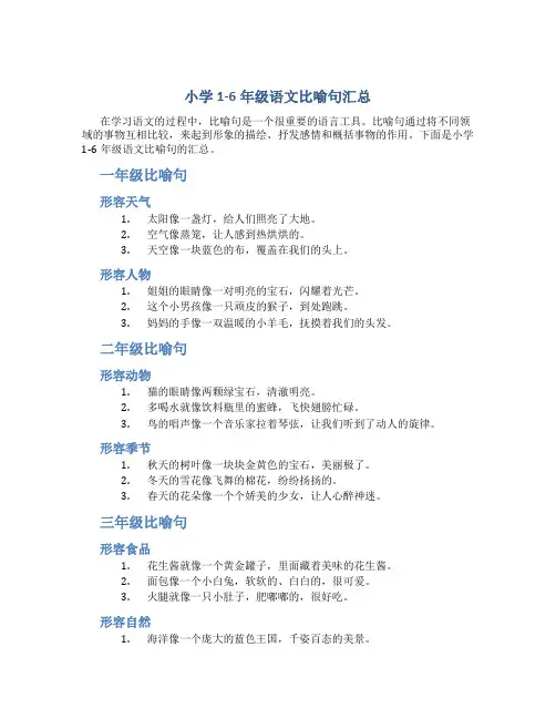 小学1-6年级语文比喻句汇总