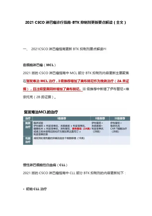2021 CSCO淋巴瘤诊疗指南-BTK抑制剂更新要点解读(全文)