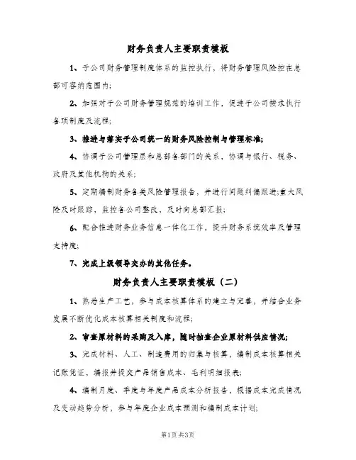 财务负责人主要职责模板(3篇)