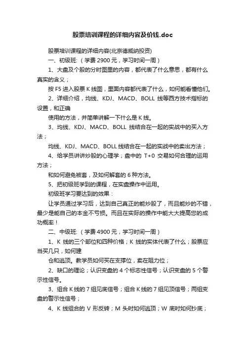 股票培训课程的详细内容及价钱.doc