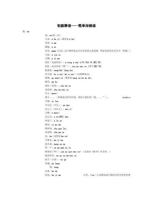 初级韩语——简单问候语