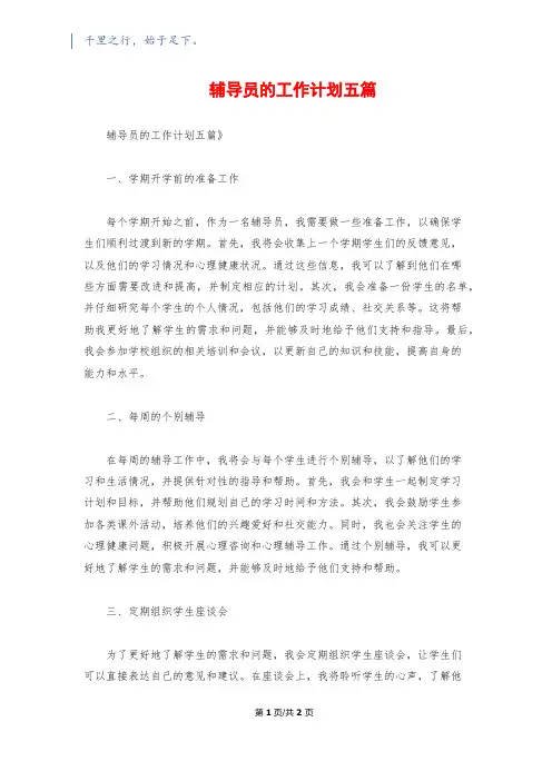辅导员的工作计划五篇
