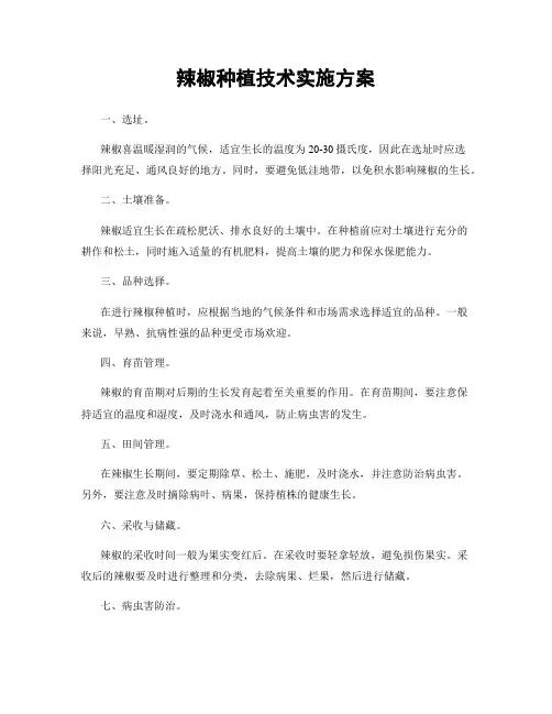 辣椒种植技术实施方案