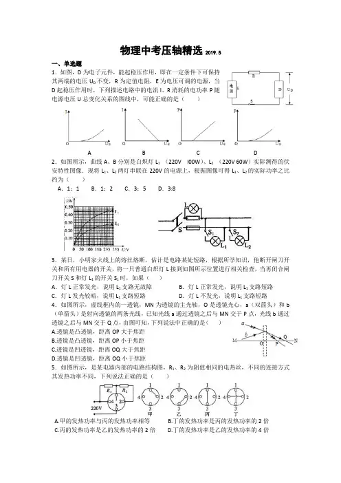 初三中考物理压轴精选(word版,有答案)