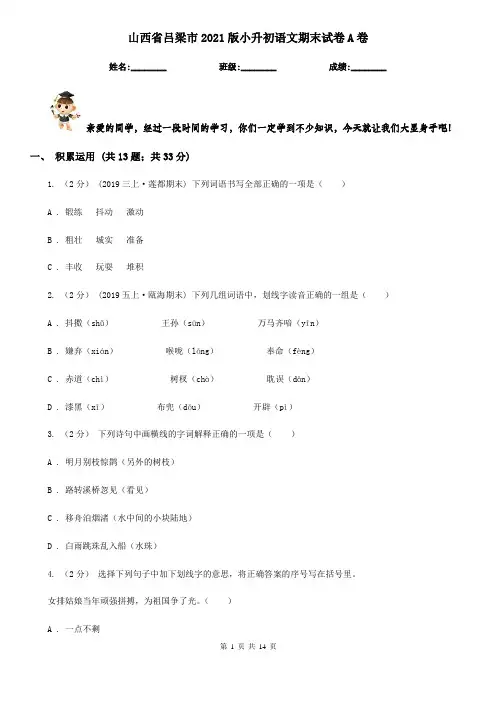 山西省吕梁市2021版小升初语文期末试卷A卷