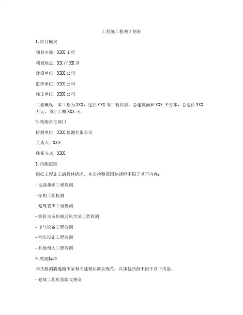 工程施工检测计划表