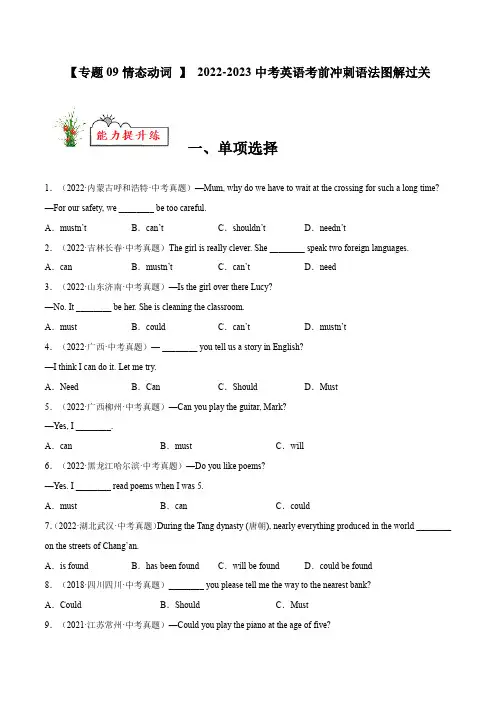 专题09 情态动词【练习】-2023年中考英语考前冲刺语法图解过关(原卷版)