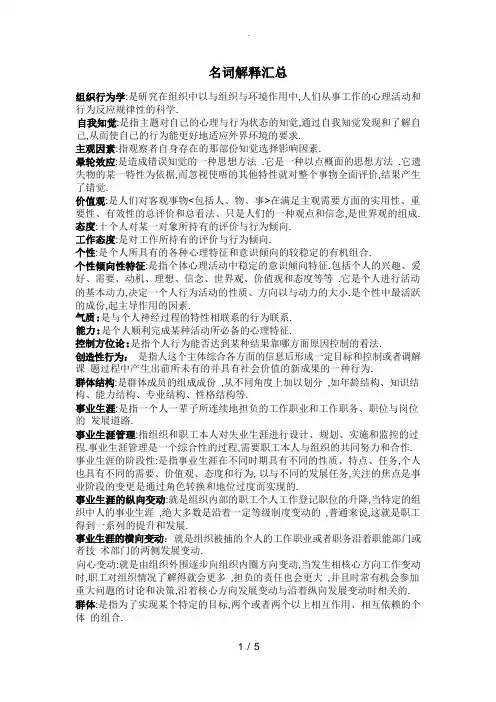 组织行为学名词解释汇总