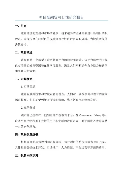 项目投融资可行性研究报告