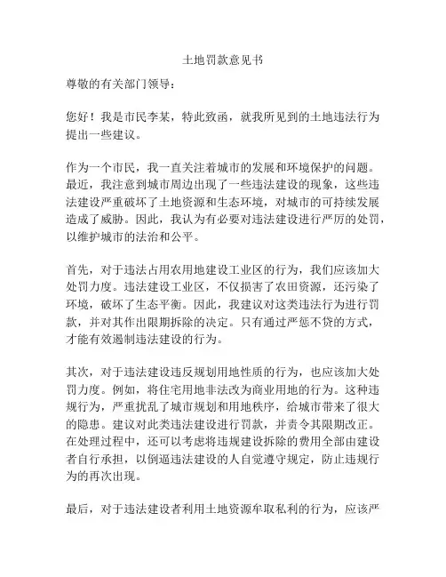 土地罚款意见书