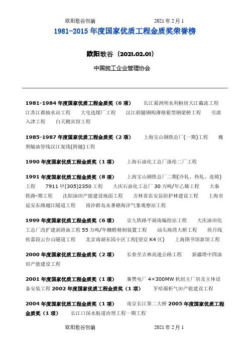 1981-度国家优质工程金质奖荣誉榜之欧阳歌谷创编
