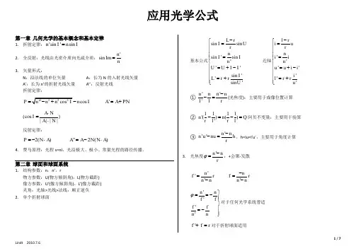应用光学公式