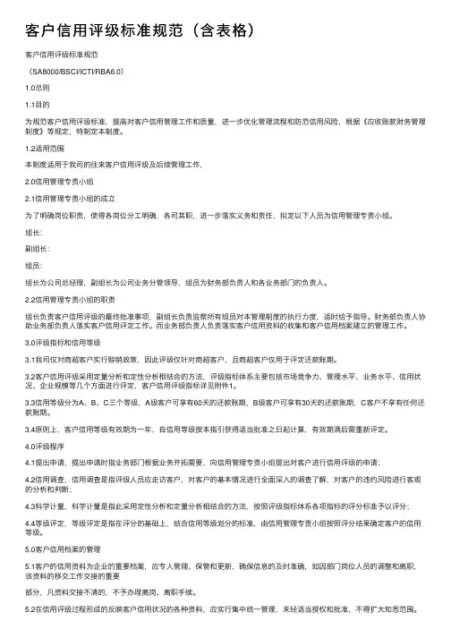 客户信用评级标准规范（含表格）