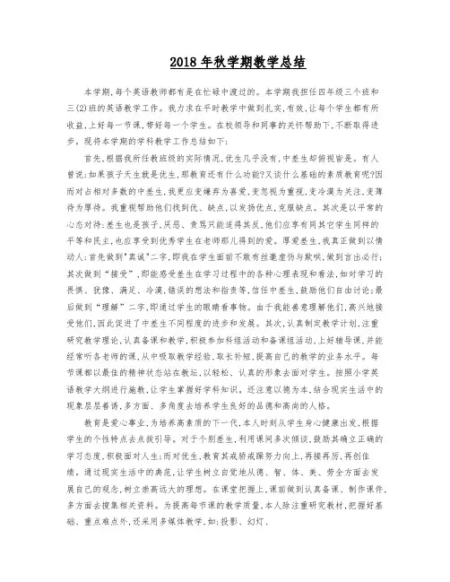 2018年秋学期教学总结