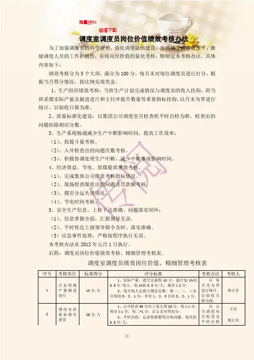调度室调度员岗位价值绩效考核办法