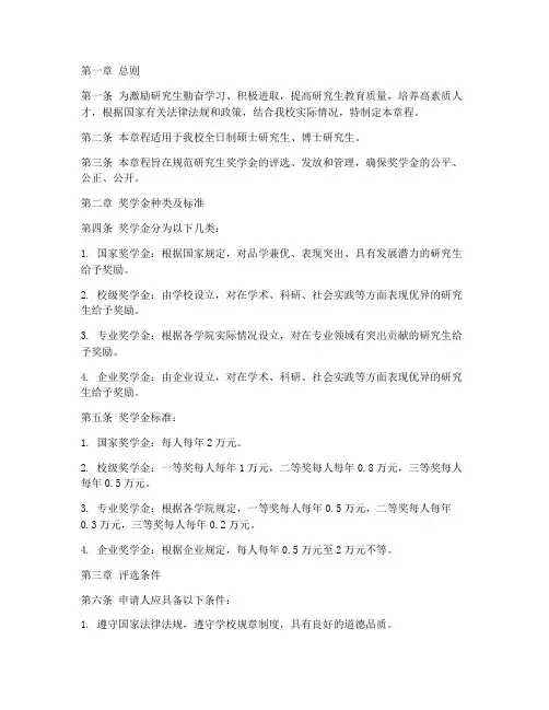 研究生奖学金章程模板