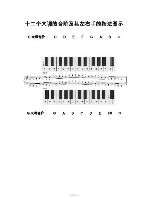 十二个大调的音阶及其左右手的指法图示