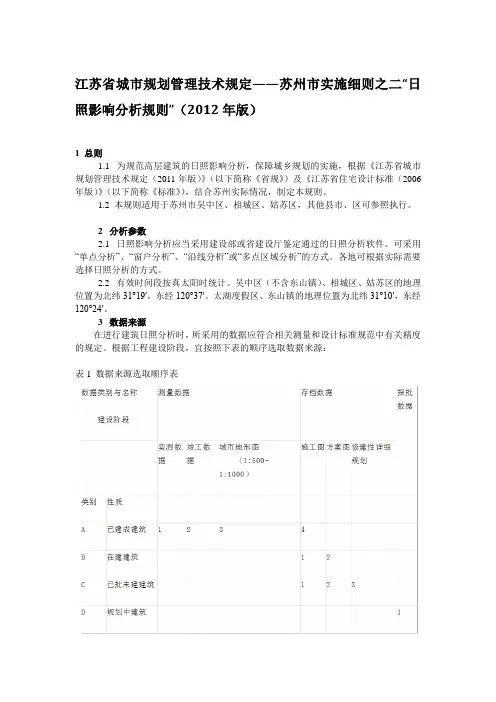 江苏省城市规划管理技术规定——苏州市实施细则之二日照影响分析规则版