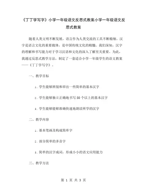 《丁丁学写字》小学一年级语文反思式教案
