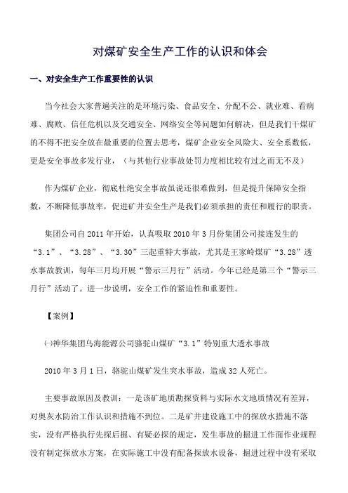 推荐-对煤矿安全生产工作的认识和体会
