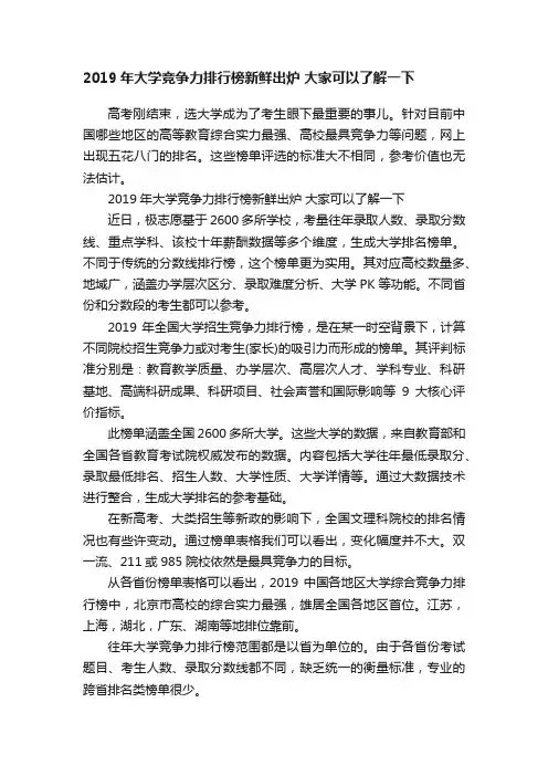 2019年大学竞争力排行榜新鲜出炉大家可以了解一下