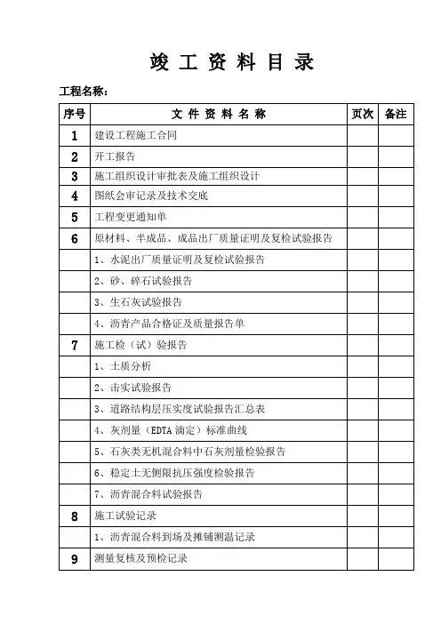竣工资料目录