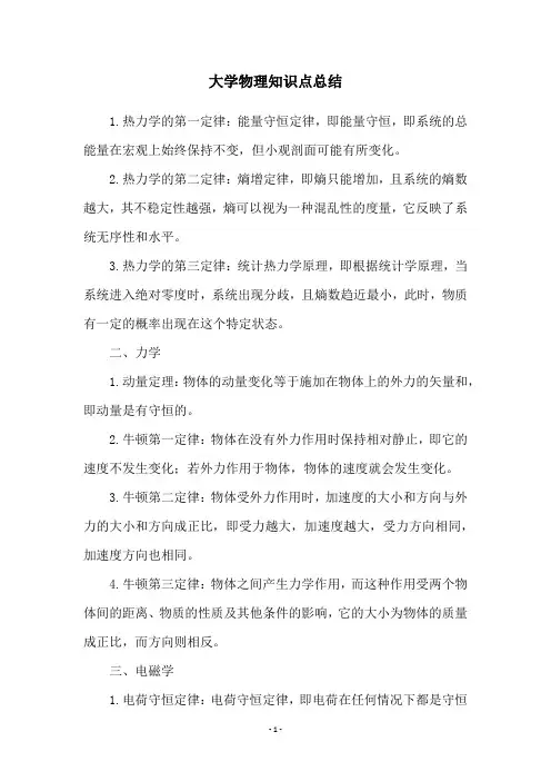 大学物理知识点总结