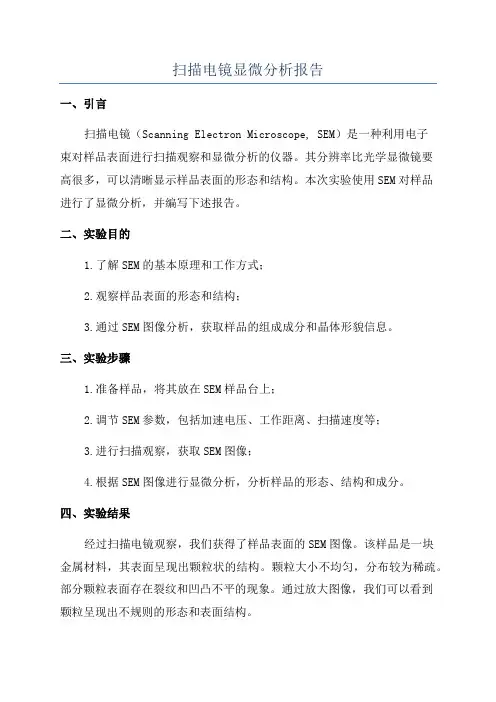 扫描电镜显微分析报告