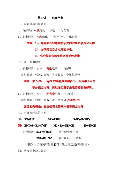 专题八：电离平衡及溶液的PH值
