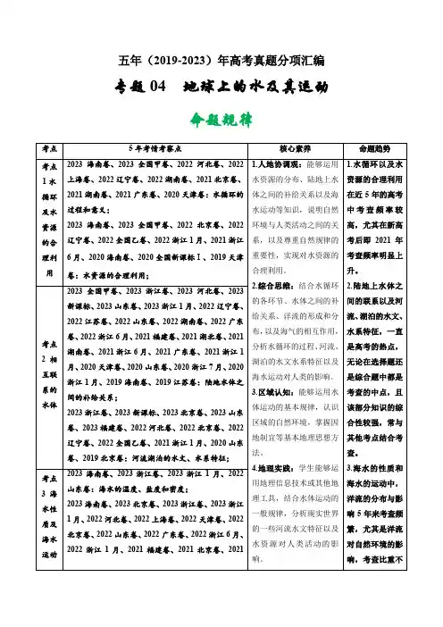 专题04  地球上的水及其运动-五年(2019-2023)高考地理真题分项汇编(原卷版)